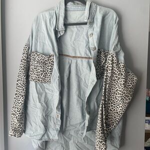 SHEIN Blue and Brown Jean Jacket with Unique Design